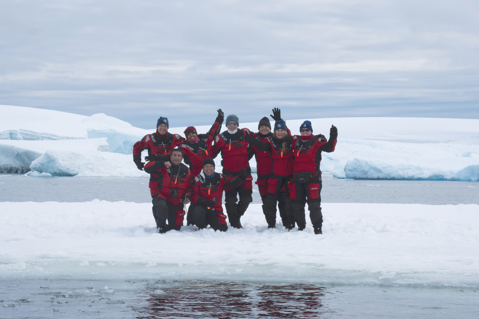 Snorkellers celebrating in Antarctica © Scott Portelli